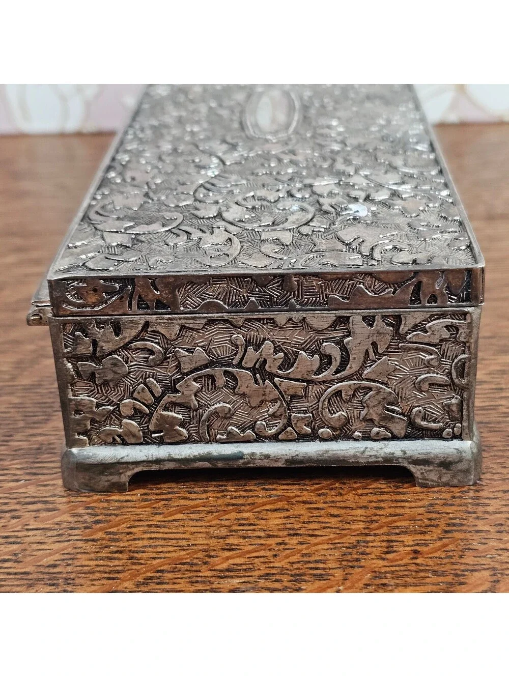 Vintage International Silver Co Silverplate Jewelry Box Mirror Velvet 9